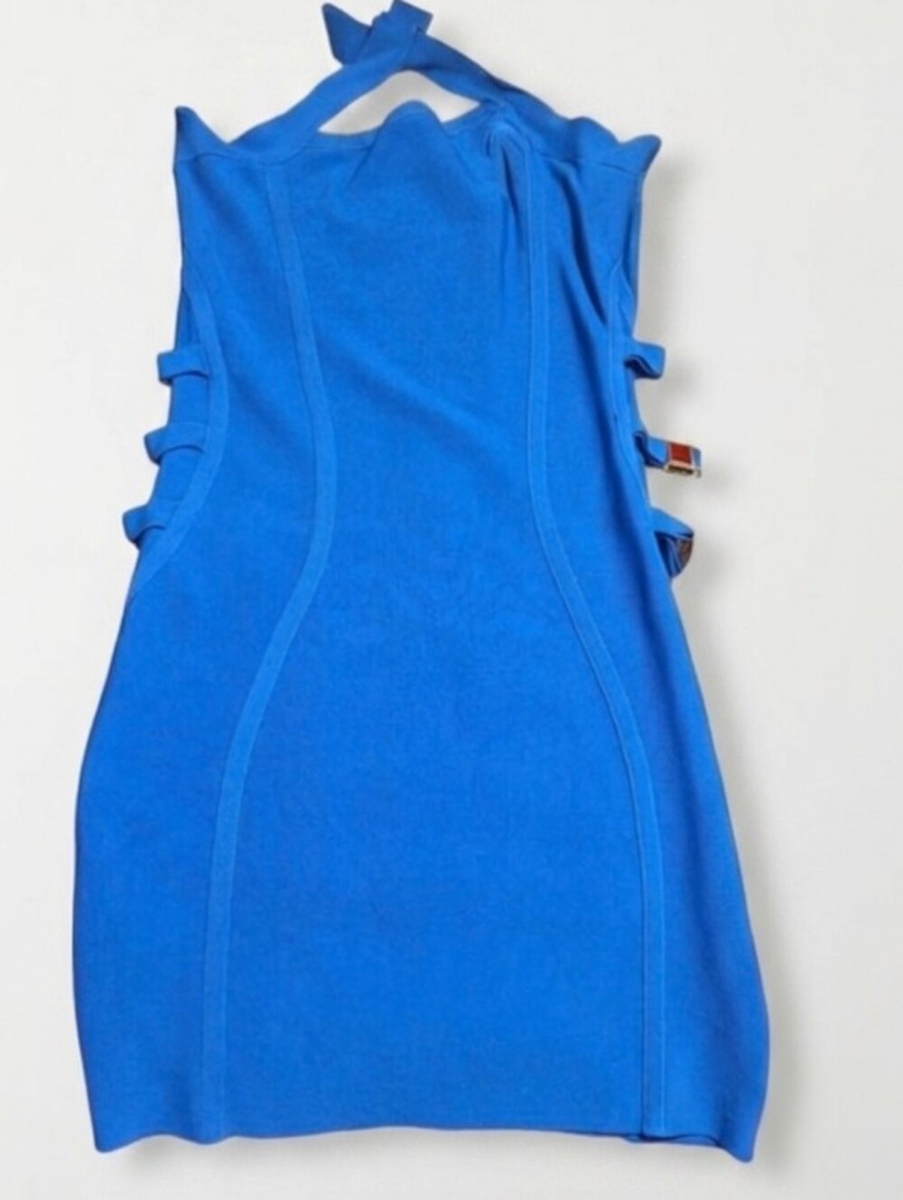 Bebe Halter Royal Blue Cutout Bodycon Mini Dress Sz Large